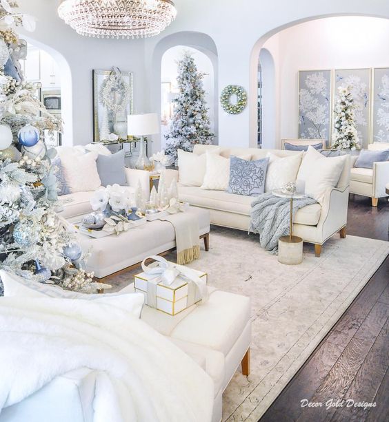 white and blue christmas decor