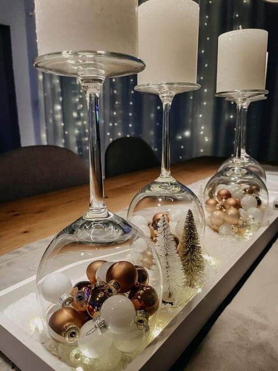 christmas decorations with wine glass