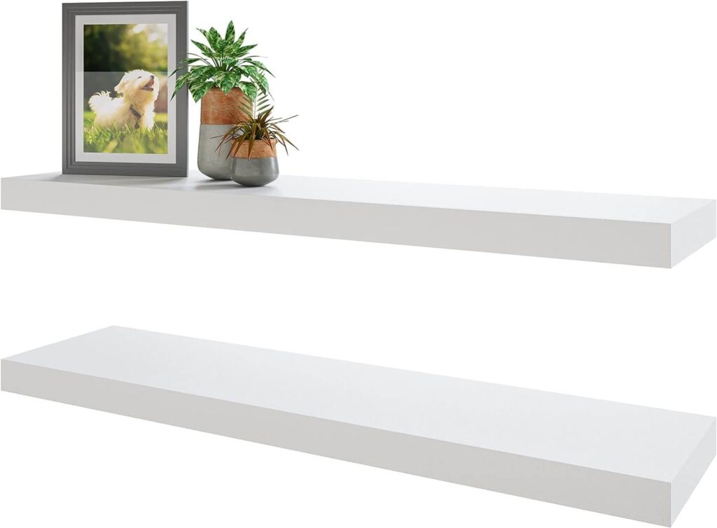 white floating shelves