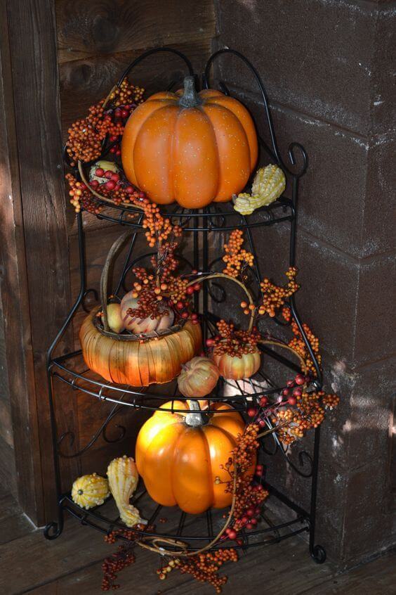 fall decor with pumpkins a hawthorn berries